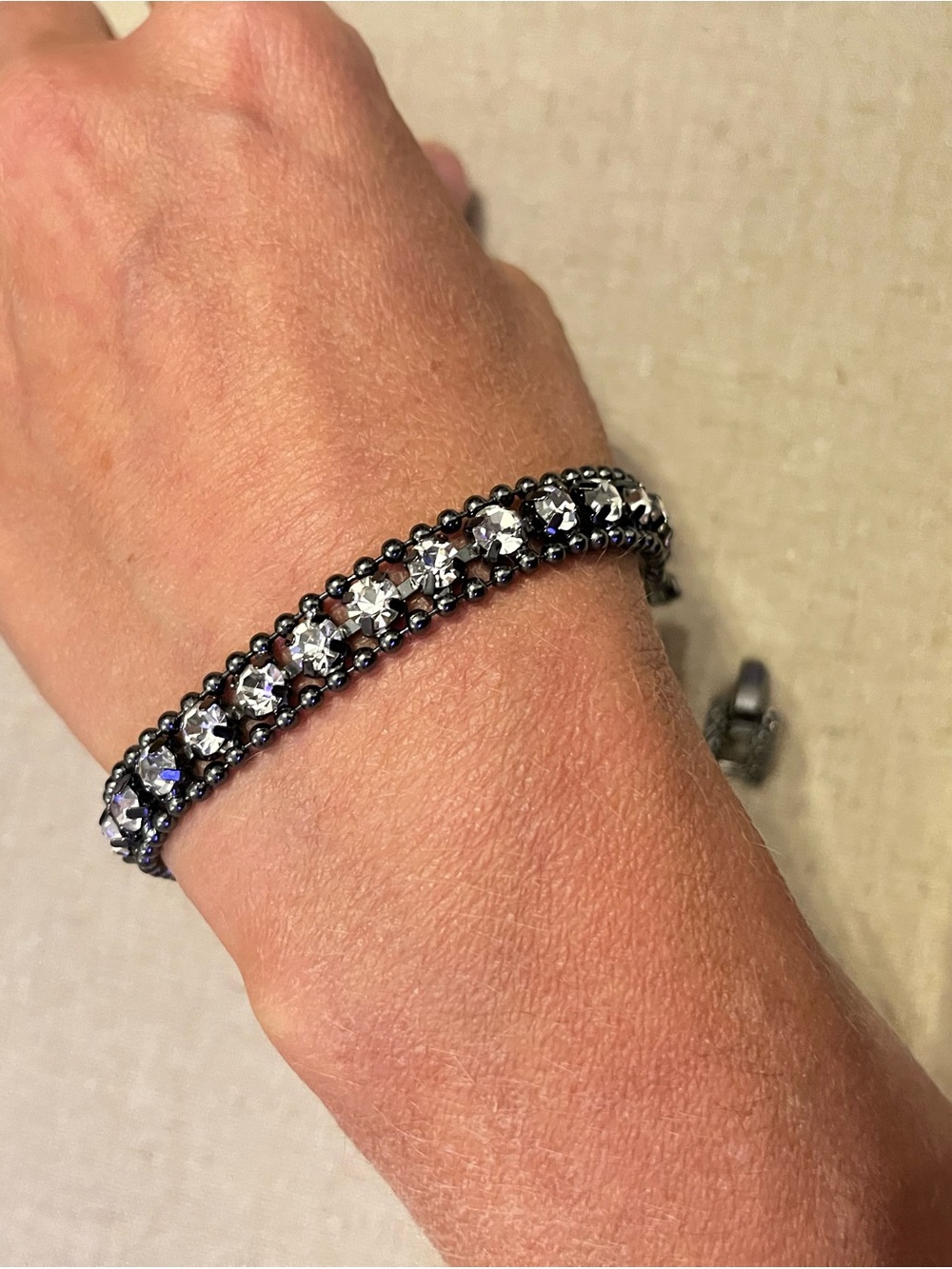 Stella & Dot Black Metal Bracelet with Clear Crystals